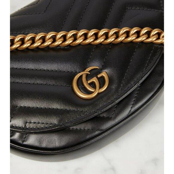 Authentic Gucci GG Marmont Half Moon Mini Crossbody Bag Black Matelassé Leather - Picture 7 of 12